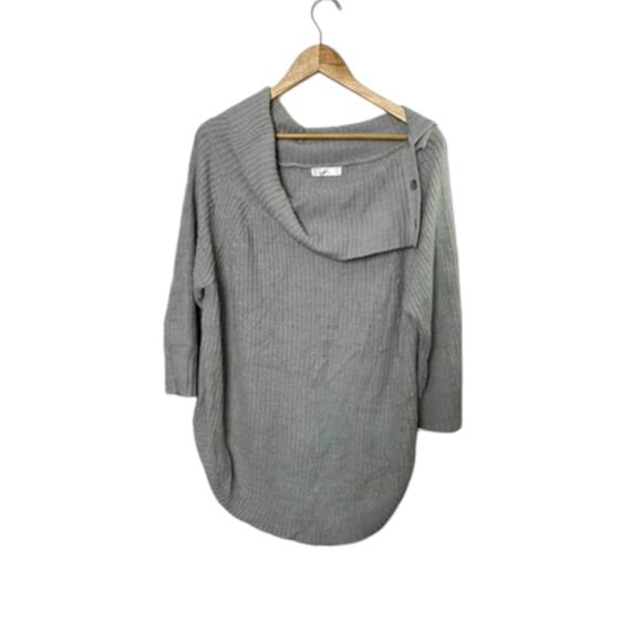 89th + Madison Gray Oversized Cowlneck Side Snap Knit Sweater Women's XL - Picture 1 of 8